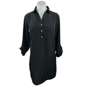 The Limited Ashton Black Collared Button Down Up Long Sleeve Shirt Dress Sz XS